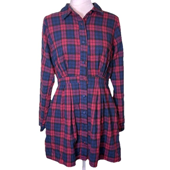 Lulus Dresses & Skirts - Lulus Women’s Plaid Button Front Babydoll Flannel Shirt Dress Cozy Fall Sz Med